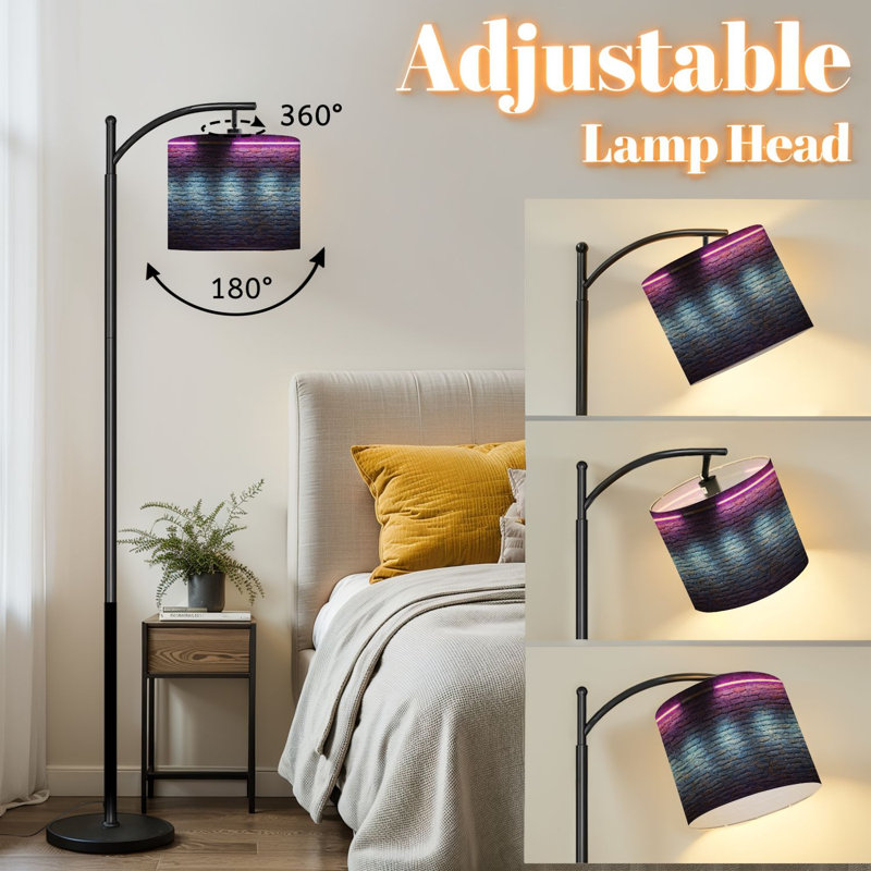 Lampe sur pied à arc avec abat-jour ajustable Lampe sur pied néon moderne et futuriste en briques murales avec 3 ampoules à intensité variable et interrupteur au pied pour la chambre à coucher