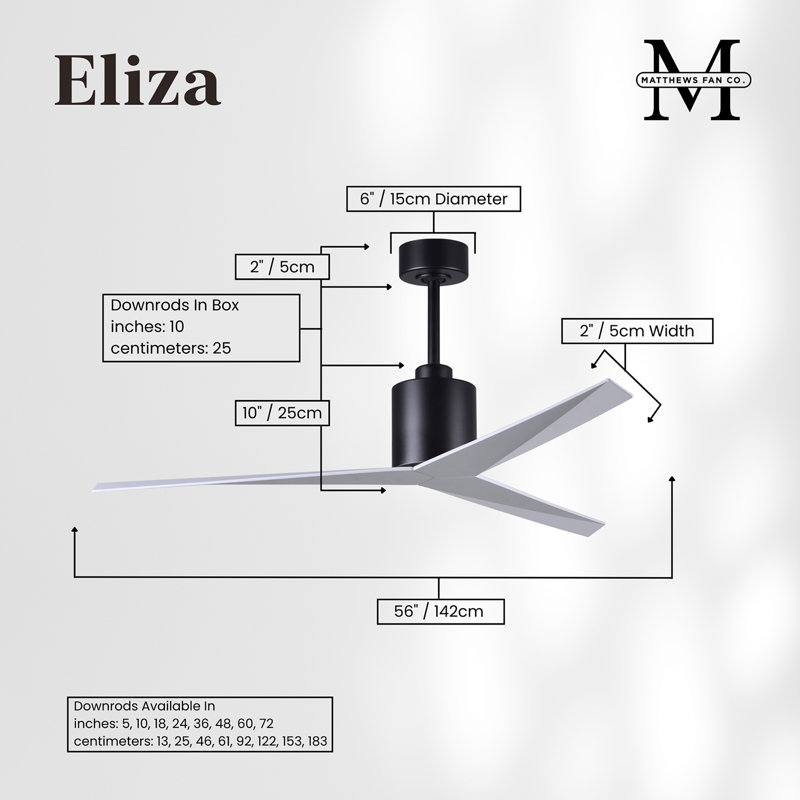 Eliza Outdoor Downrod Ceiling Fan, Gloss White, Matte Black