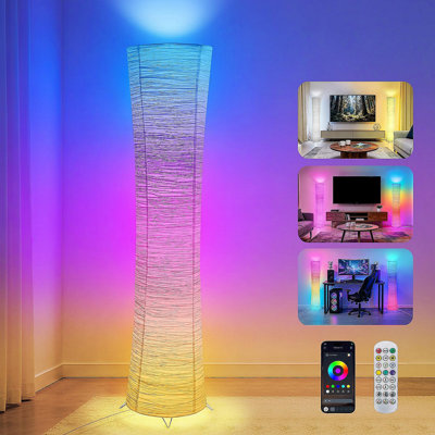 Lampe sur pied Smart RVB avec Music Sync - Lampe d'angle moderne à DEL de 44 po avec contrôle d'application, 16 millions de couleurs et plus de 68 scènes pour la salle de jeux, l'éclairage ambiant de la chambre à coucher
