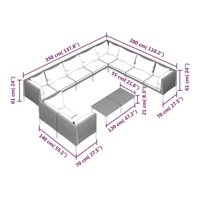 Ebern Designs 11 Piece Garden Lounge Set With Cushions Poly Rattan Dark Grey