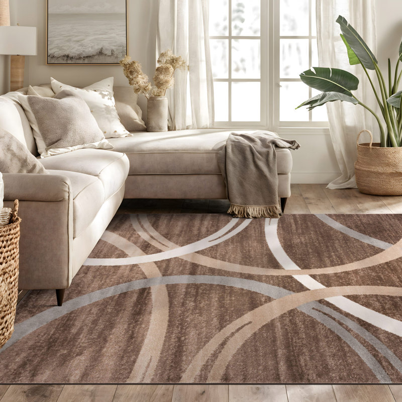 Devonshire Abstract Brown/Gray/Cream Area Rug, Rectangle 5'3" x 7'3"