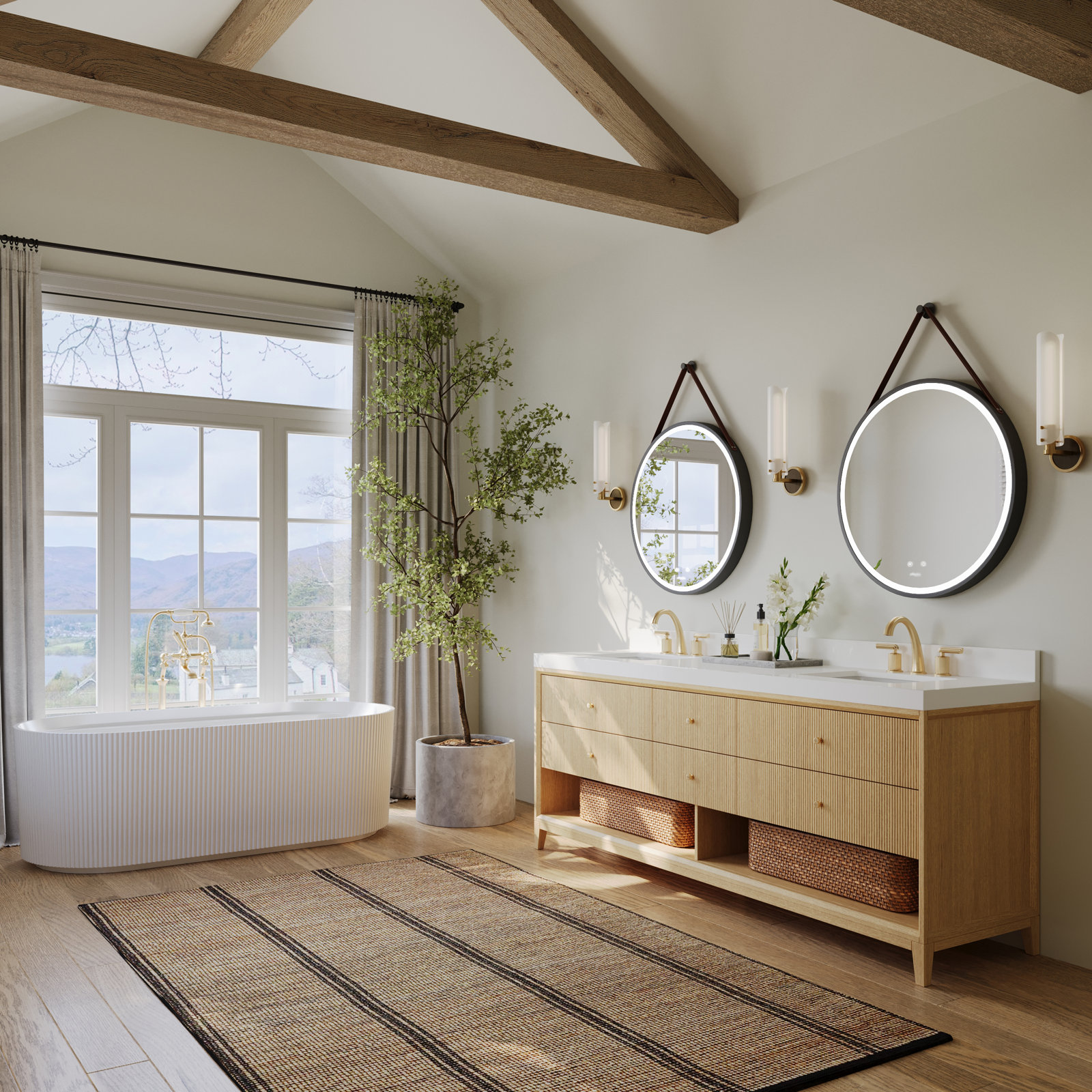 Momo Oak Single Bathroom Vanity, Oak, 84"
