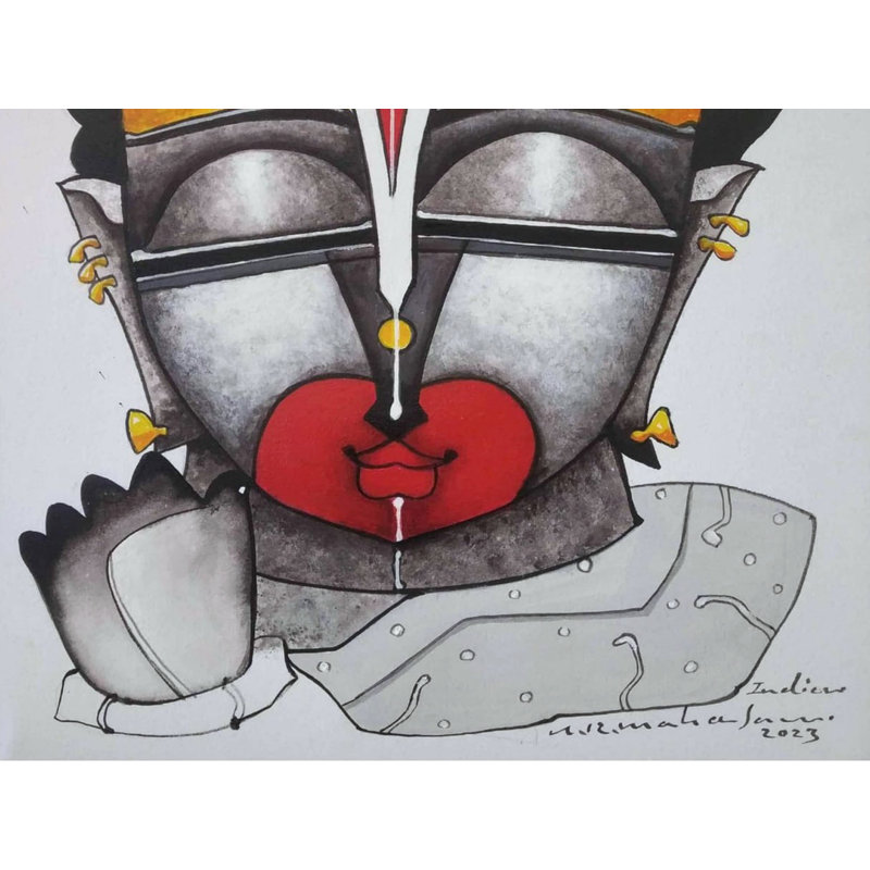 Bénédiction de Hanuman | Acrylique sur papier | Par Arvind Mahajan