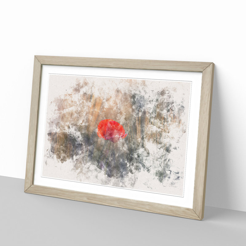 Red Poppy Flower - Picture Frame Painting Print, 33cm H x 45cm W x 2cm D, Oak Framed