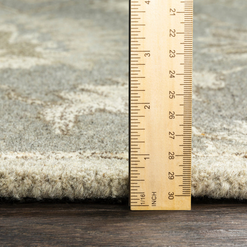 Tapis gris anthracite / taupe / beige en laine touffeté à la main Sneyd Park, Demi-cercle 2 pi x 4 pi
