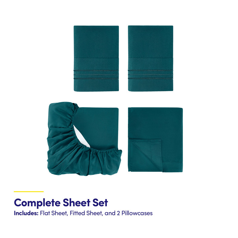 18-24" Extra Deep Pocket Ultra Soft Microfiber Solid Sheet Set, King, Teal