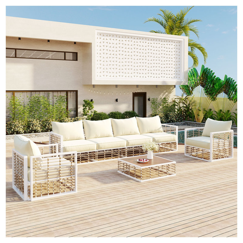 Ensemble de canapé modulaire d'extérieur moderne en métal 7 pièces avec coussins résistants à l'eau TopMAX, blanc