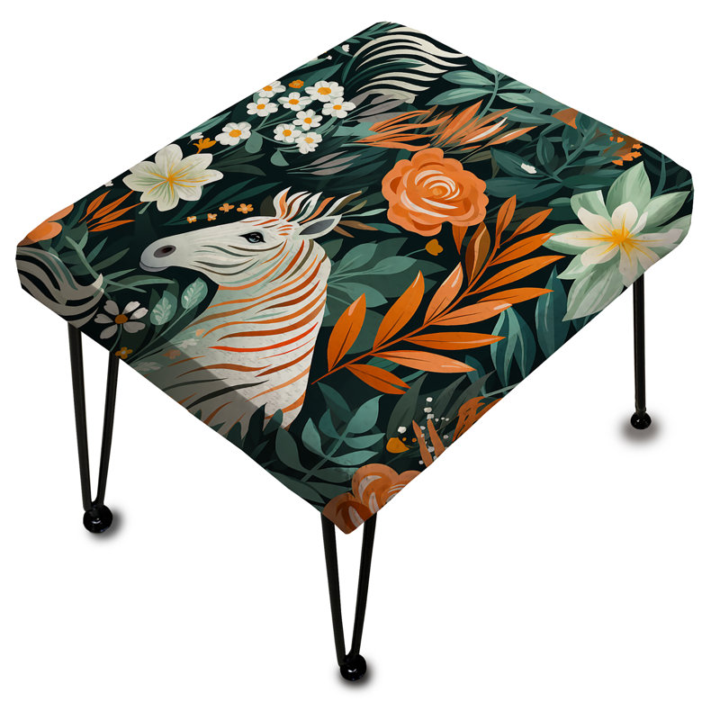 Repose-pieds rectangulaire orange et vert avec motif zébré nomade