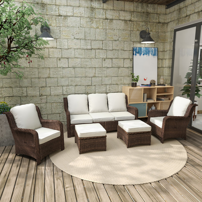 Ensemble de conversation modulaire d'extérieur en rotin