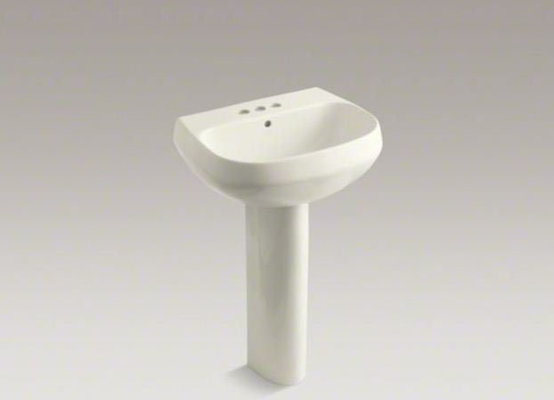 Wellworth Ceramic Pedestal Bathroom Sink with Overflow, 4" Centers, Timberline