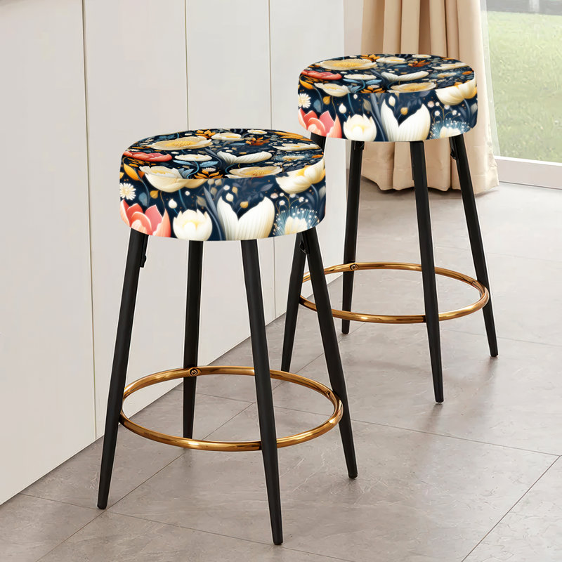 Ensemble de 2 tabourets de bar floraux bleus multicolores