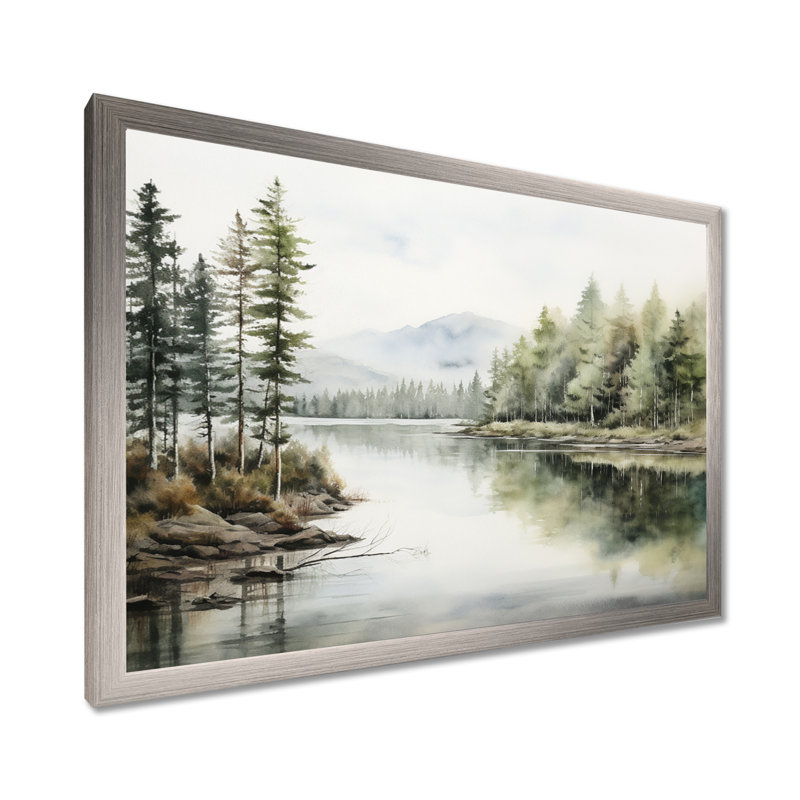 Scandinavian Lake Tranquility sur impression sur toile, H 34 po x l 44 po x P 1,5 po, Cadre simple argenté