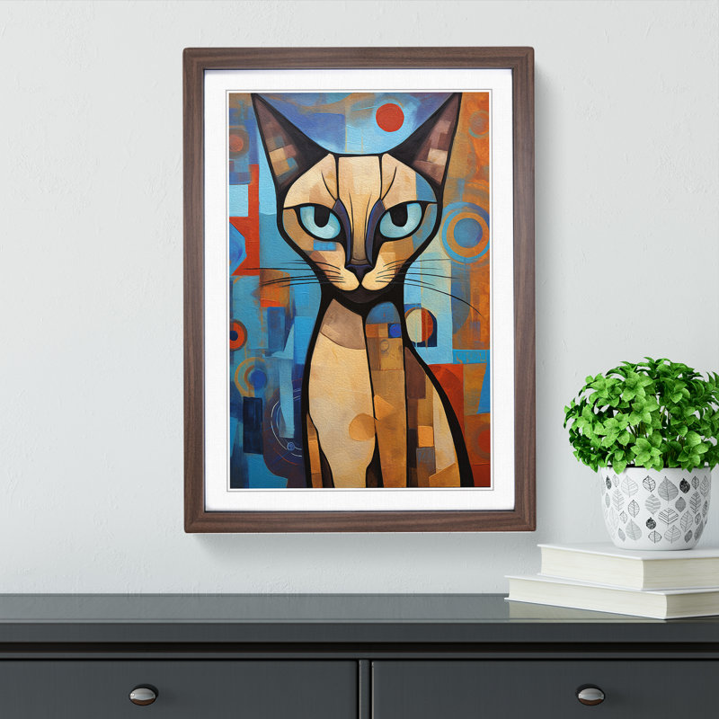 Siamese Cat - Single Picture Frame Print on Wood, Walnut Framed, 34cm H x 25cm W