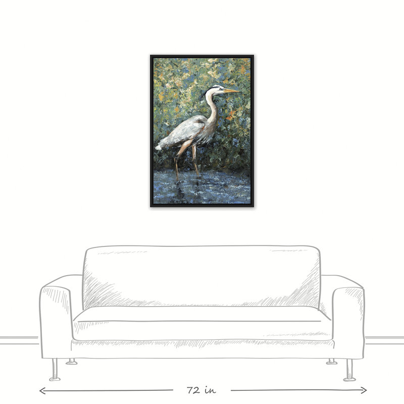 « héron », impression sur toile tendue, H 36 po x l 24 po, Cadre noir