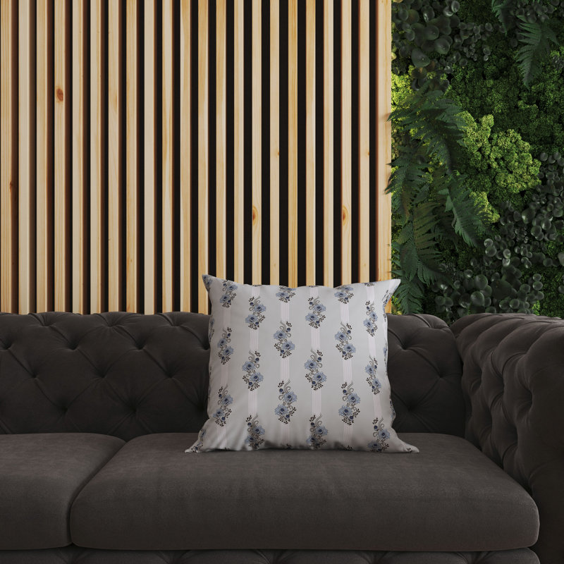 Blue and Black Floral Broadcloth Reversible Throw Pillow
