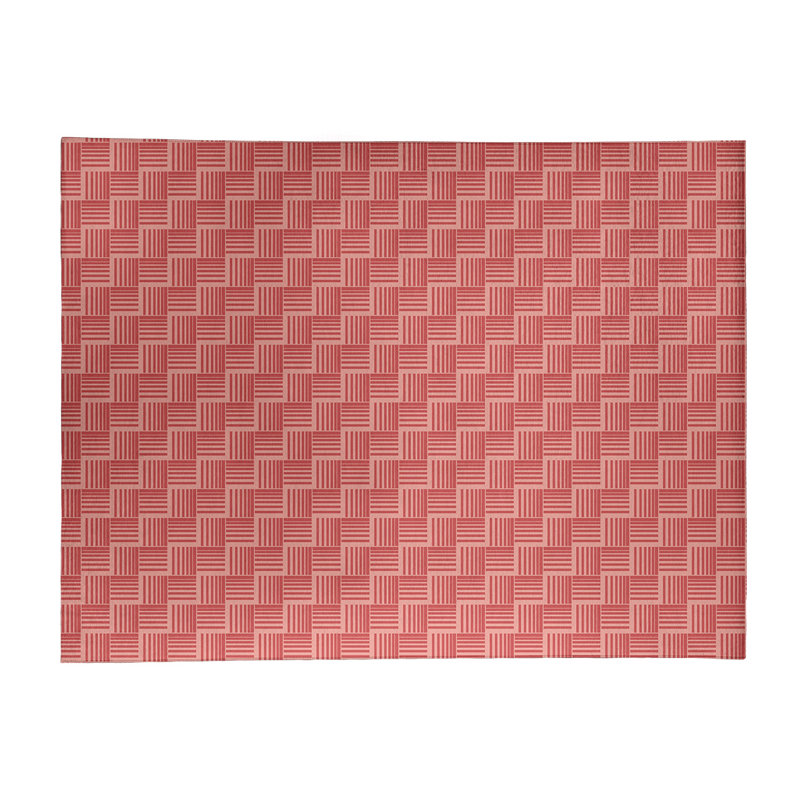 Tapis blanc saumon foncé/saumon clair basketweave rayures, Rectangle 5 pi x 7 pi