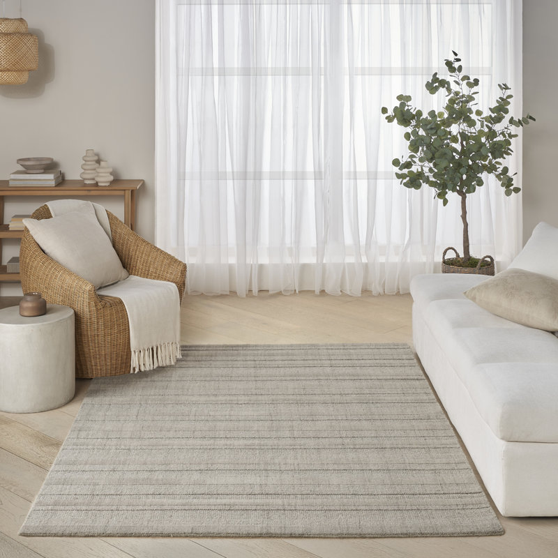 Tapis d'intérieur contemporain gris à tissage multiple 5 pi 3 po x 7 pi 3 po DKNY, Rectangle 5 pi 3 po x 7 pi 3 po, Gris