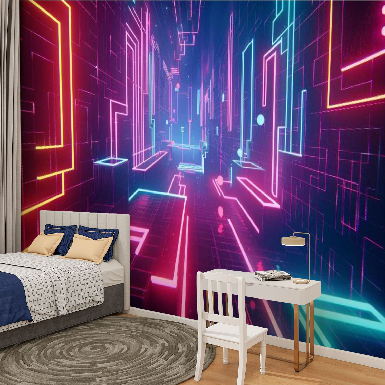 Ivy Bronx Peel and Stick Canvas Wallpaper Wall Mural 80s Neon Retro ...