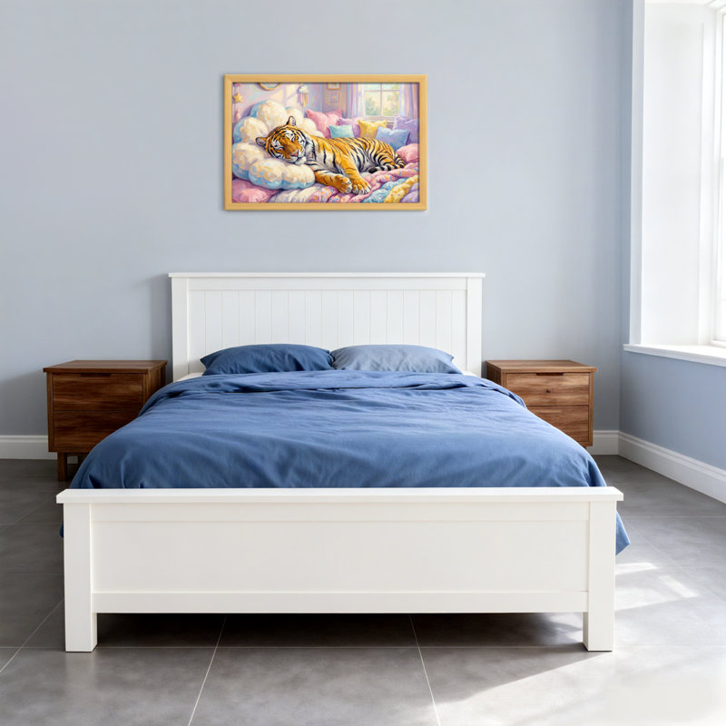 Animaux, tigre, reposant sur un lit coloré avec coussins, H 12 po x l 18 po, Toile tendue, Ne s’applique pas
