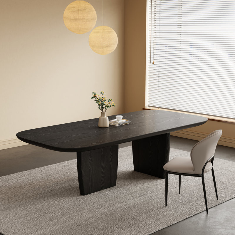 78.74" Black Dining Table, Solid Wood for 6-10, Retangular Kitchen table with double Pedestal, Black