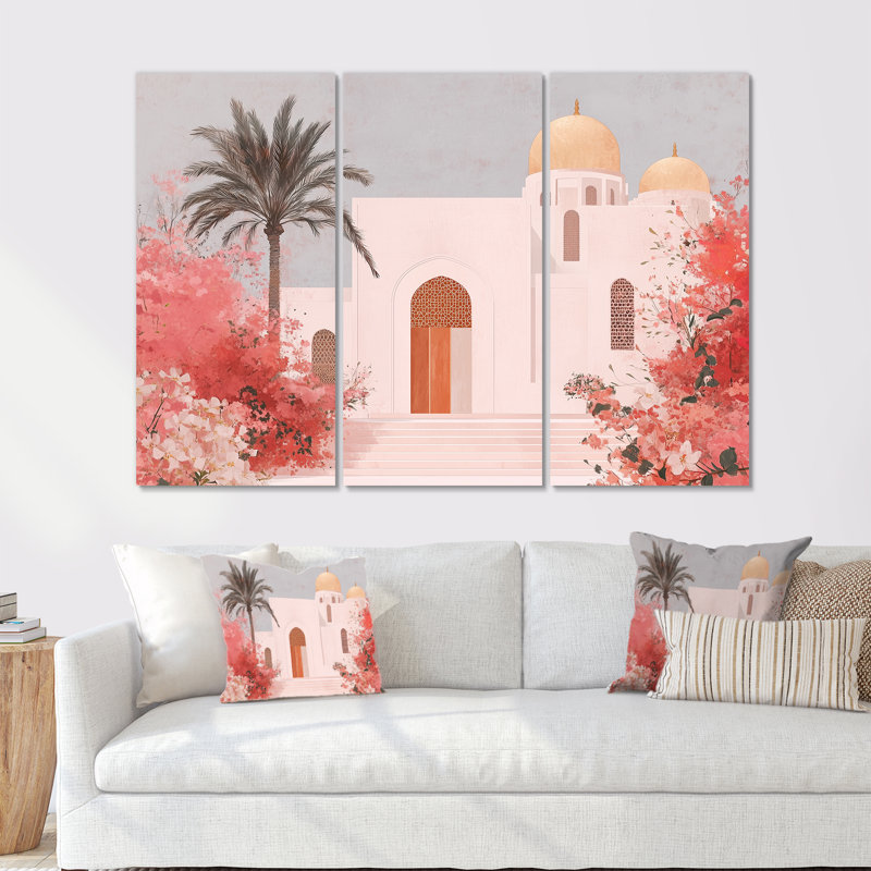Minimalisme, blanc, rose, Maroc, paysage II, Métal métal, H 28 po x l 36 po x P 1 po