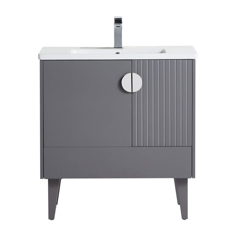 Ensemble de meuble-lavabo simple 30 po Saimah, Chrome poli, Gris roche