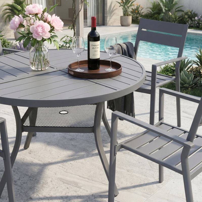 Ensemble de salle à manger de patio 4 personnes avec chaises empilables, Gris