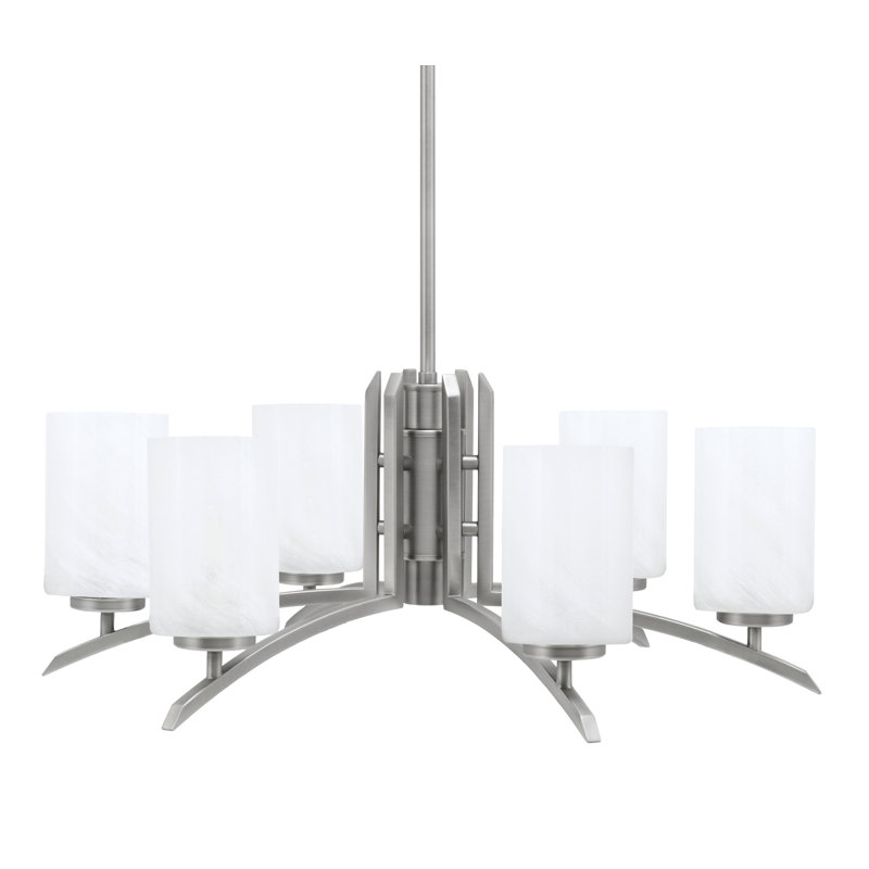 Lustre à 6 lumières kurve illustré en finition graphite avec verre de marbre blanc de 4 po