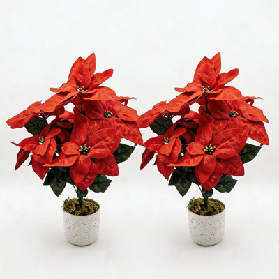 2-Pack Red Christmas Poinsettia Flowers in Pots, 18.9" Artificial Poinsettia Plants with Layered Petals, Speckled Pot & Moss Base, Holiday Indoor Decor