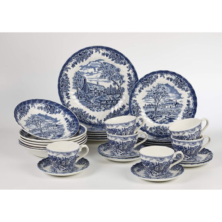 Service de table 12 pièces assiettes porcelaine anglaise anciennes  Churchill bleue et blanche