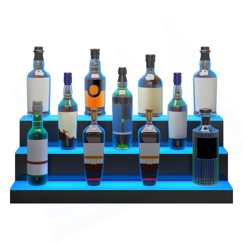 LED Lighted Liquor Bottle Display Bar Shelf RF & App Control 30" 3-Step