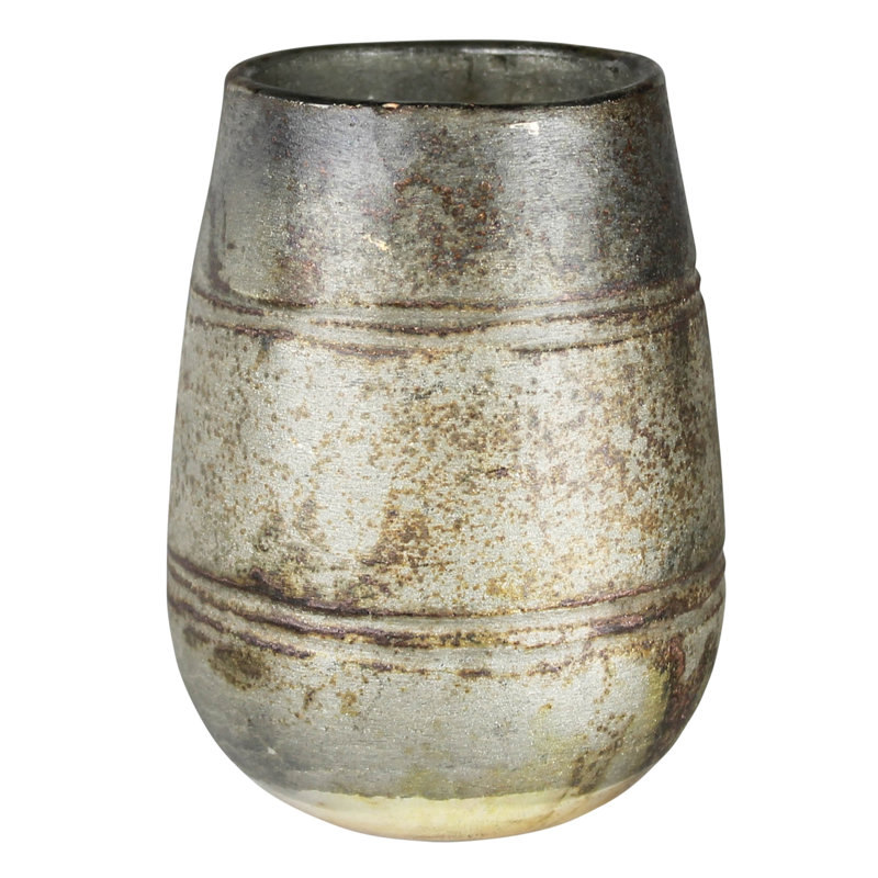 Votive en cuivre oxydé, verre