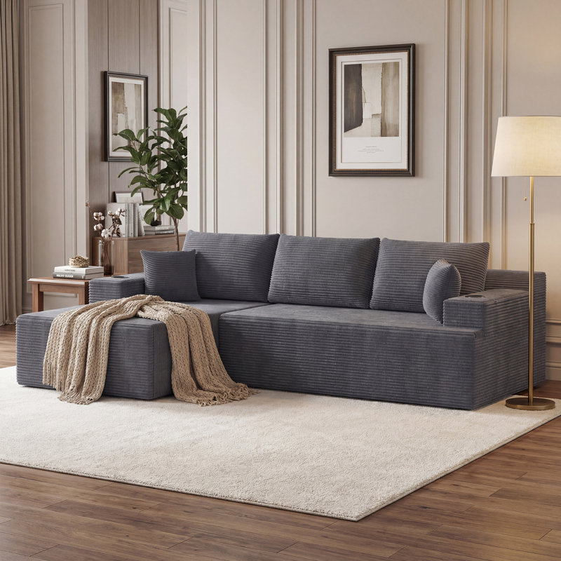 Canapé modulaire Boneless, Velours côtelé gris