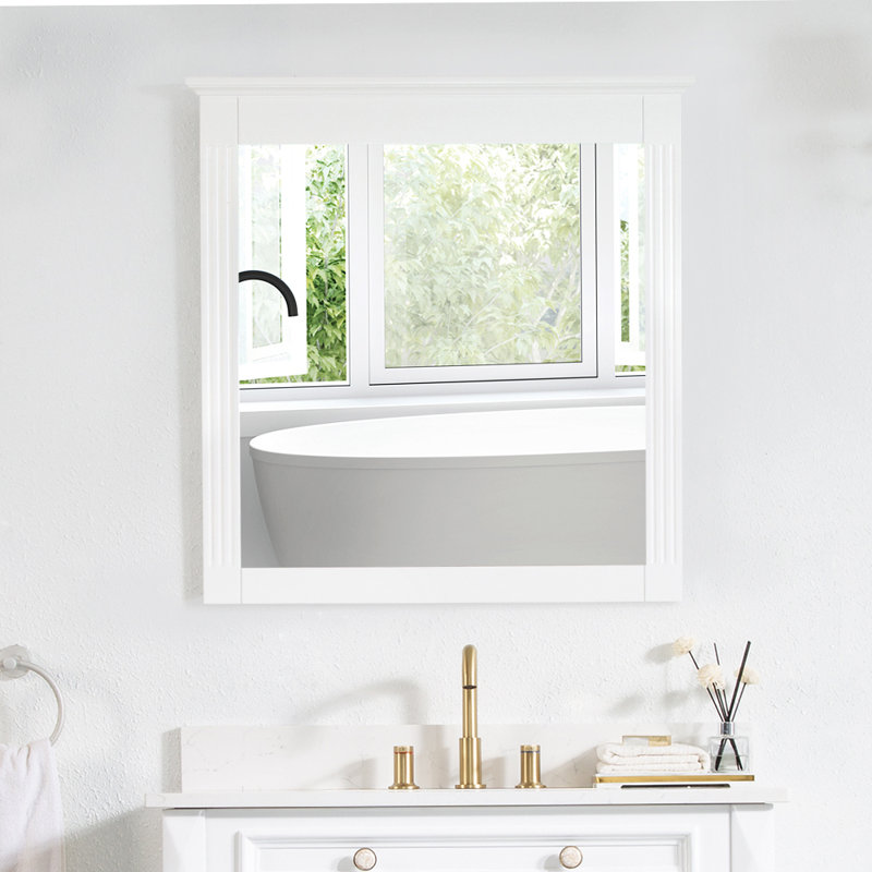 Modern 33'' H Bathroom Rectangular Solid Wood Framed Mirror, 33" x 32", White