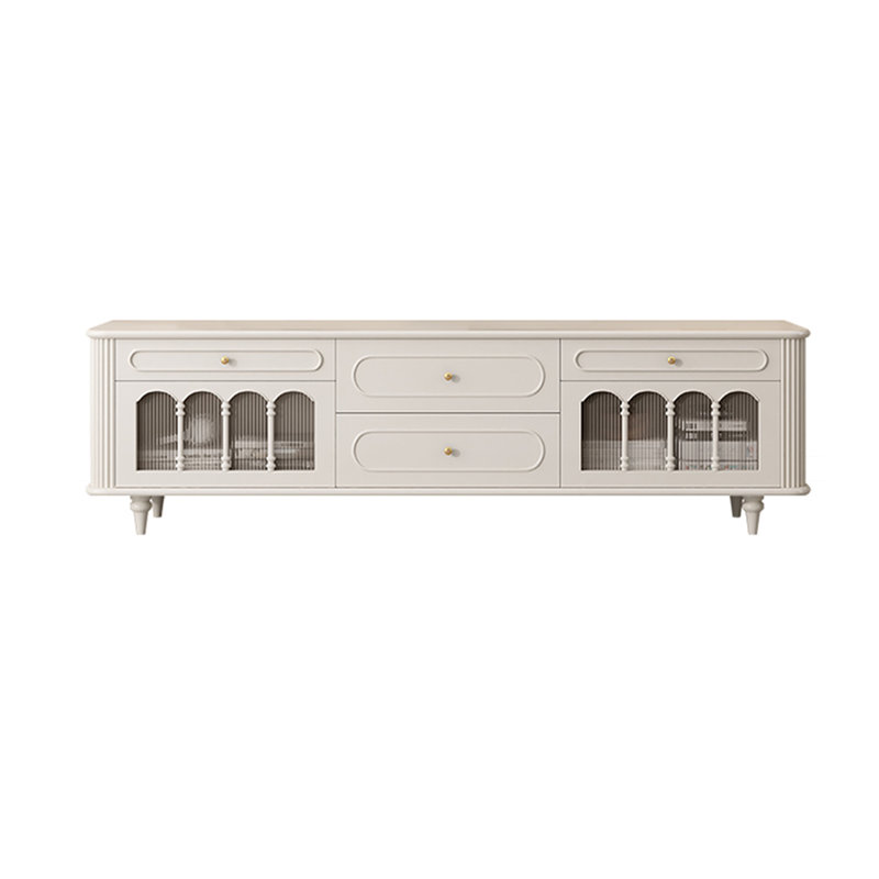 Meuble télé style rétro en buis français, H 27,95 po x L 78,74 po x l 15,75 po, Crème, crème