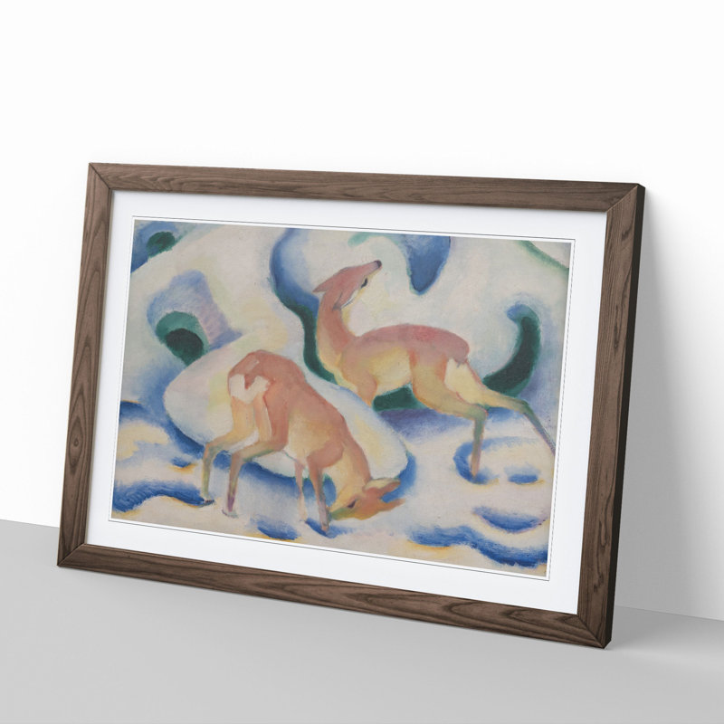 Deer in the Snow by Franz Marc - Picture Frame Painting, Walnut Framed, 36cm H x 48cm W x 2cm D