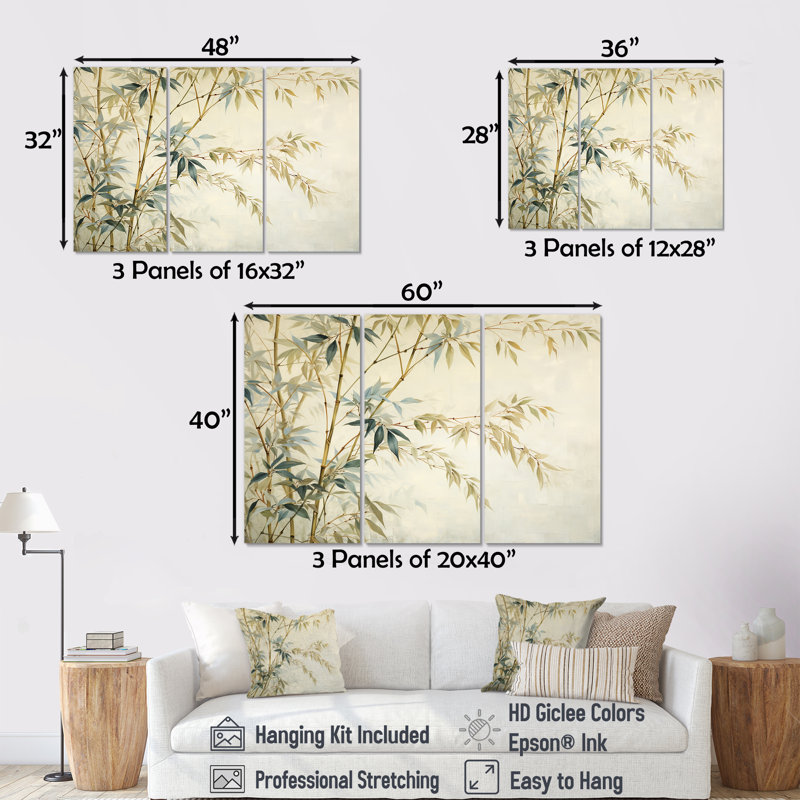Minimalisme bambou - ensemble de reproductions d'art mural en bambou, H 28 po x l 36 po x P 1 po, Toile tendue