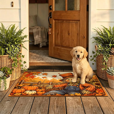 Tapis de porte antidérapant intérieur/extérieur, 61 x 91 cm, motif Champ de citrouilles épouvantails