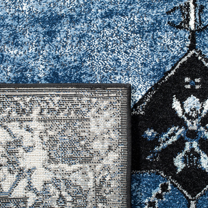 Tapis oriental bleu / gris Carwyn, Carré 6 pi 7 po