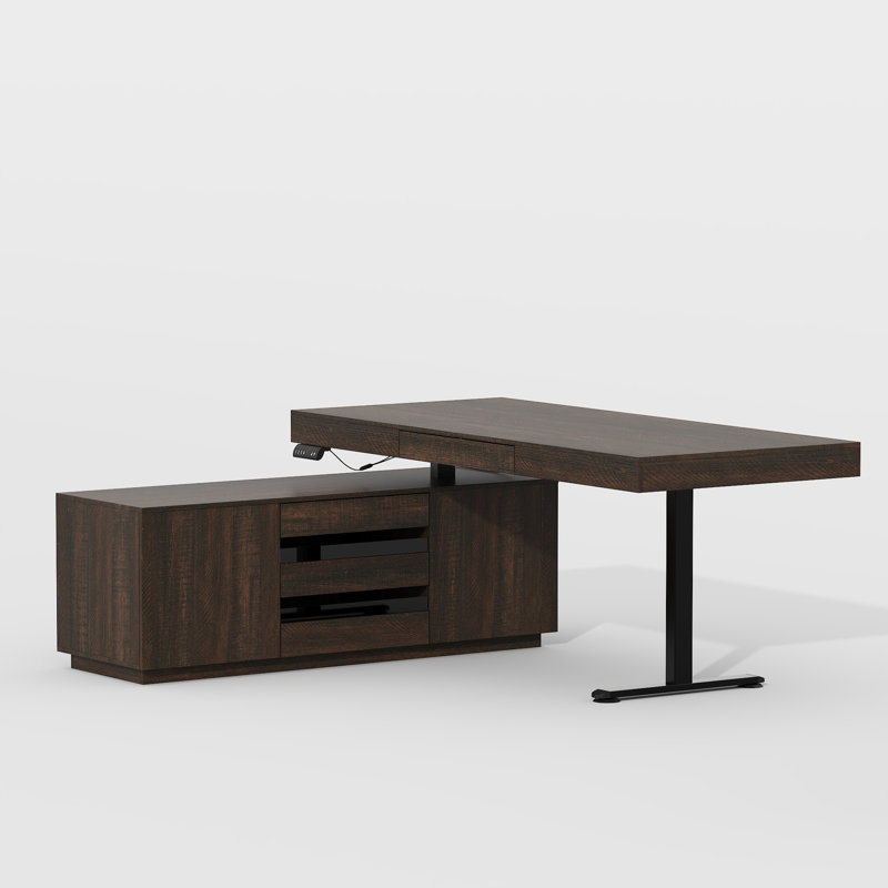 71'' W L-Shaped 3-Drawer Lift Computer Desk With 59'' W Bookcase