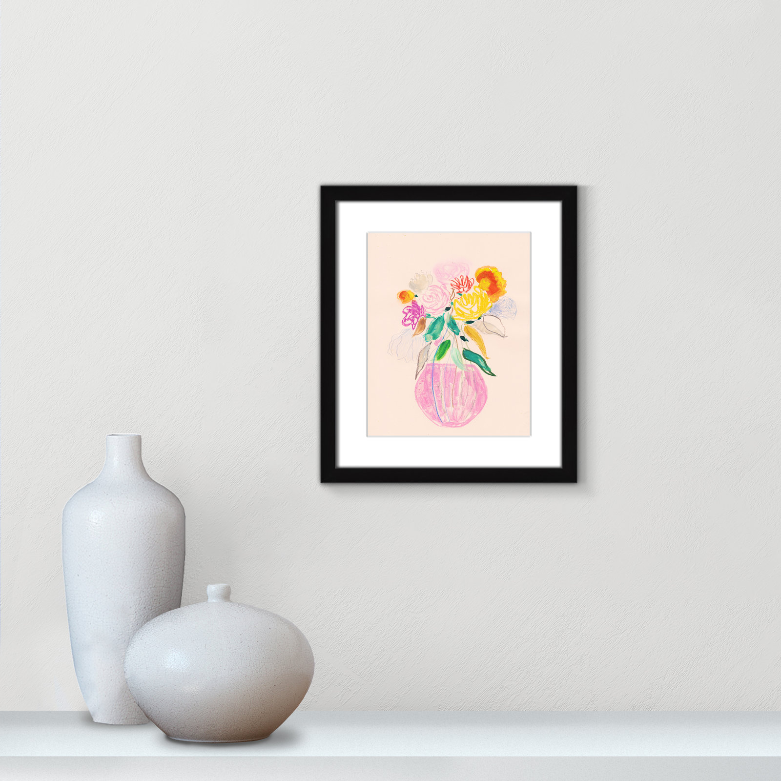 Simple Floral I Print by Bea Dina, Black Single Picture Framed Paper, White, 15" H x 13" W x 1.25" D