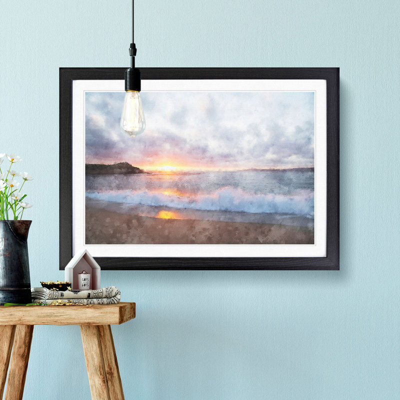 Pacific Coast Sunset - Framed Print, 62cm H x 87cm W x 2cm D, Black