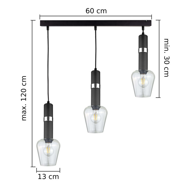 Marcell 3 - Light Kitchen Island Pendant, Black/Silver