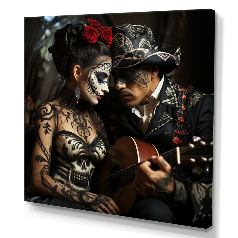 Roses, jour des morts, portrait mexicain II - art mexicain encadré, H 30 po x l 30 po x P 1,5 po, Toile tendue