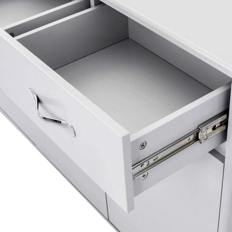 Three Doors Grey Storage Unit With Ample And Stylish Design Side Table In Grey, E1 Smooth Drawer Slides