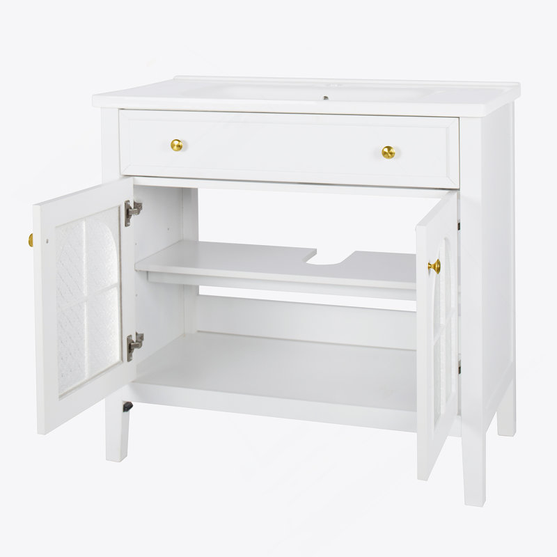 Meuble-lavabo autoportant avec tablette de rangement, Blanc