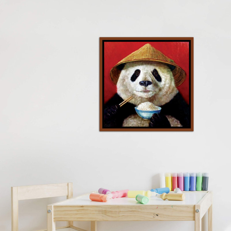 Panda, art encadré, H 26 po x l 26 po x P 1,5 po, Toile classique avec cadre brun
