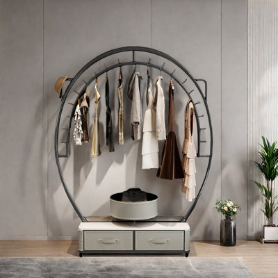 Coat Rack Double Storage Drawers Rounded Wheels