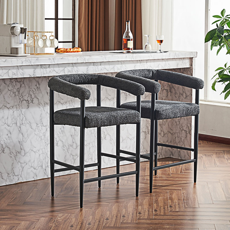 Ensemble de 2 chaises rembourrées à hauteur de comptoir, Gris foncé
