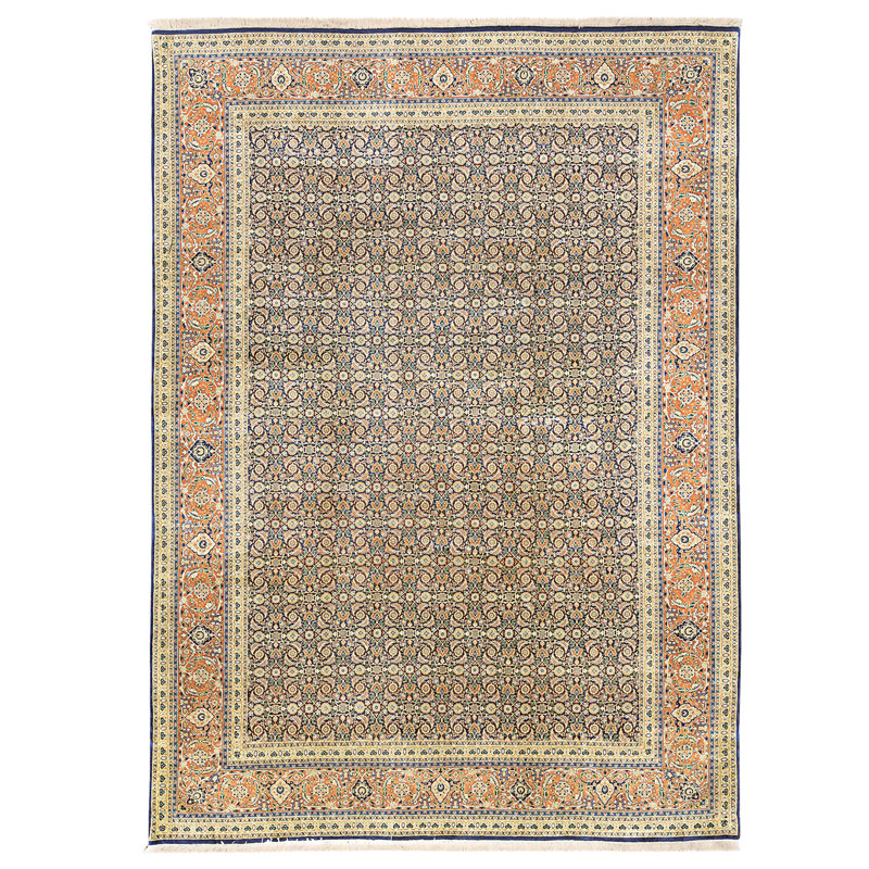 Tapis bleu et rouille de haute qualité noué à la main